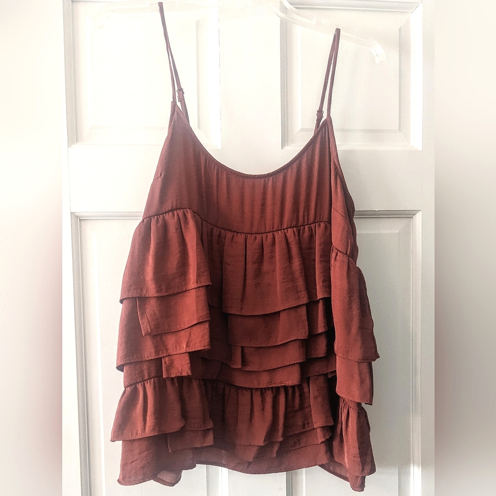 Rust color ruffled cami. Size Large. Brand Who What Wear.